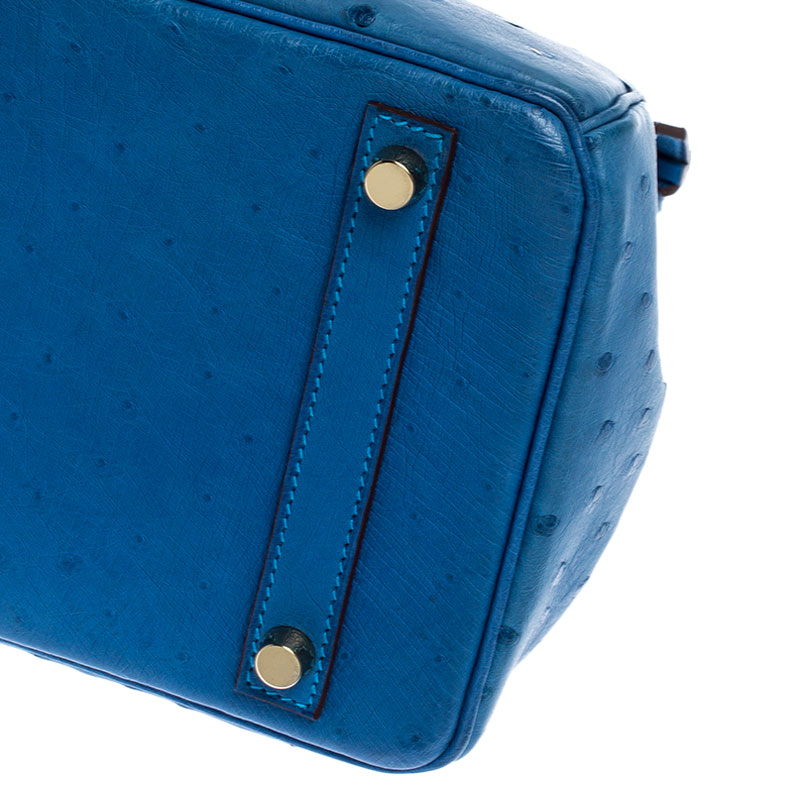 Hermes Birkin 30 Bag Bleu Mykonos Ostrich Gold Hardware • MIGHTYCHIC • 