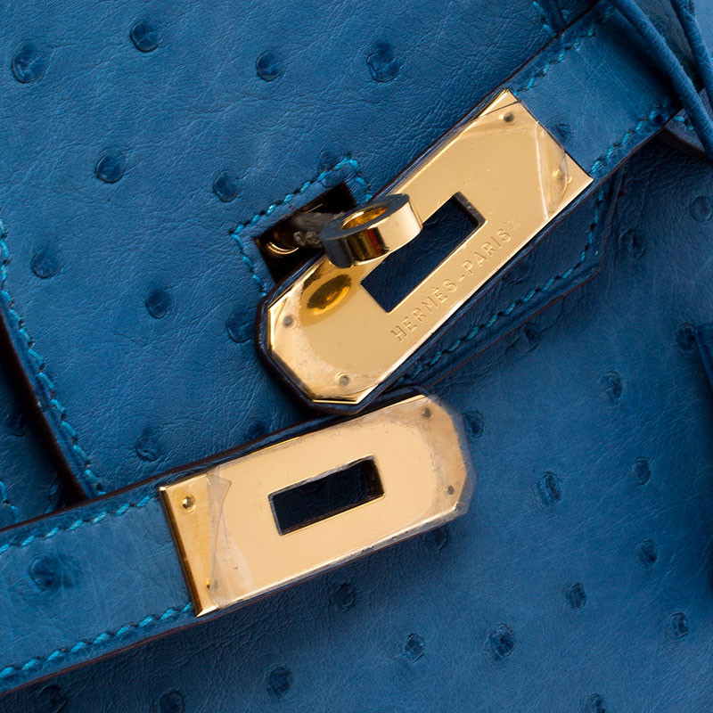 Hermes Birkin Handbag Blue Ostrich with Gold Hardware 30 Blue 2316091