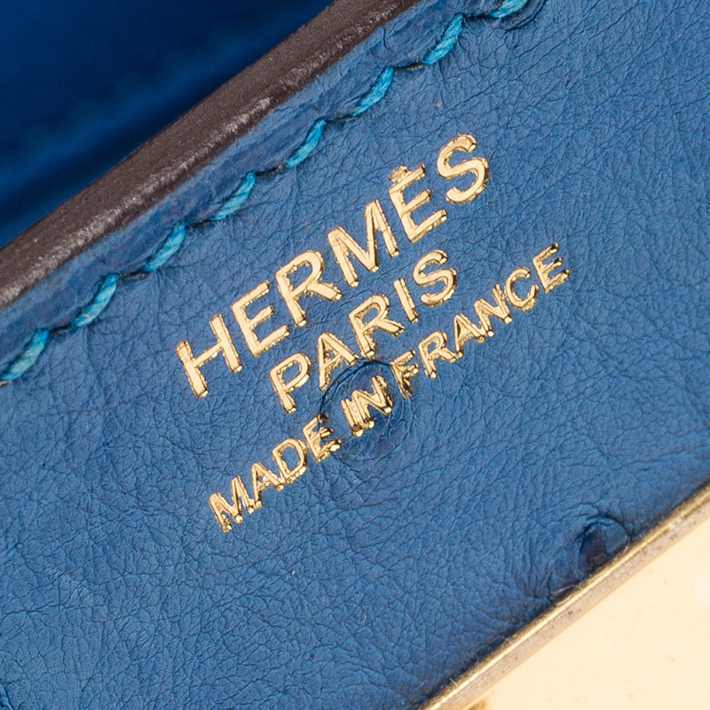 Hermes 30cm Blue Iris Ostrich Birkin Bag with Gold Hardware. T,, Lot  #58021