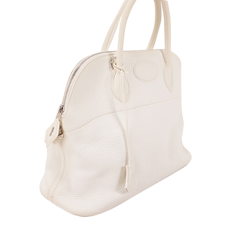 

Hermes White Taurillon Clemence Leather Bolide 35 Bag
