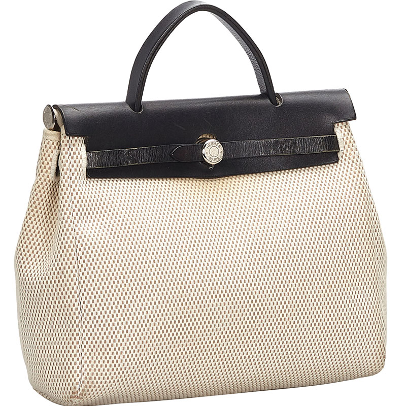 

Hermes White/Black Canvas Leather Herbag PM Bag