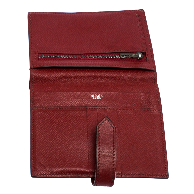 

Hermès Red Leather Bearn Compact Wallet