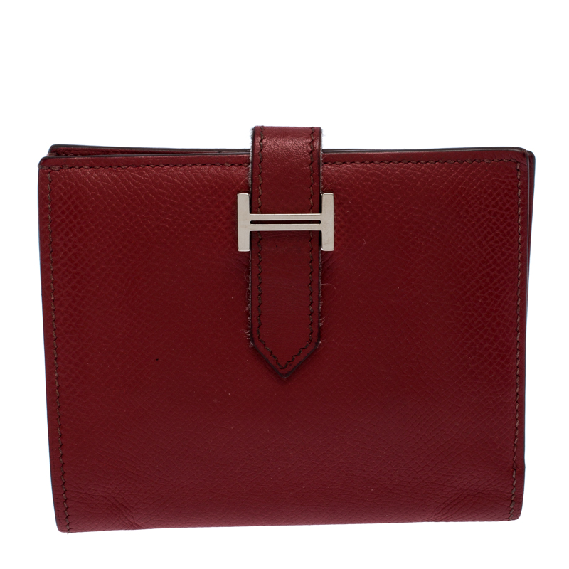 Pre Owned Hermès Red Leather Bearn Compact Wallet