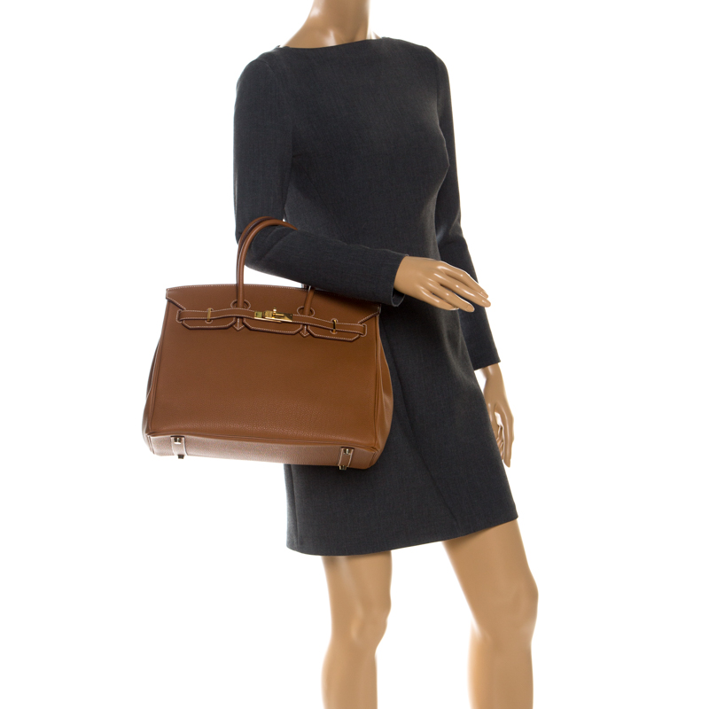 

Hermes Gold Togo Leather Gold Hardware Birkin 35 Bag, Brown