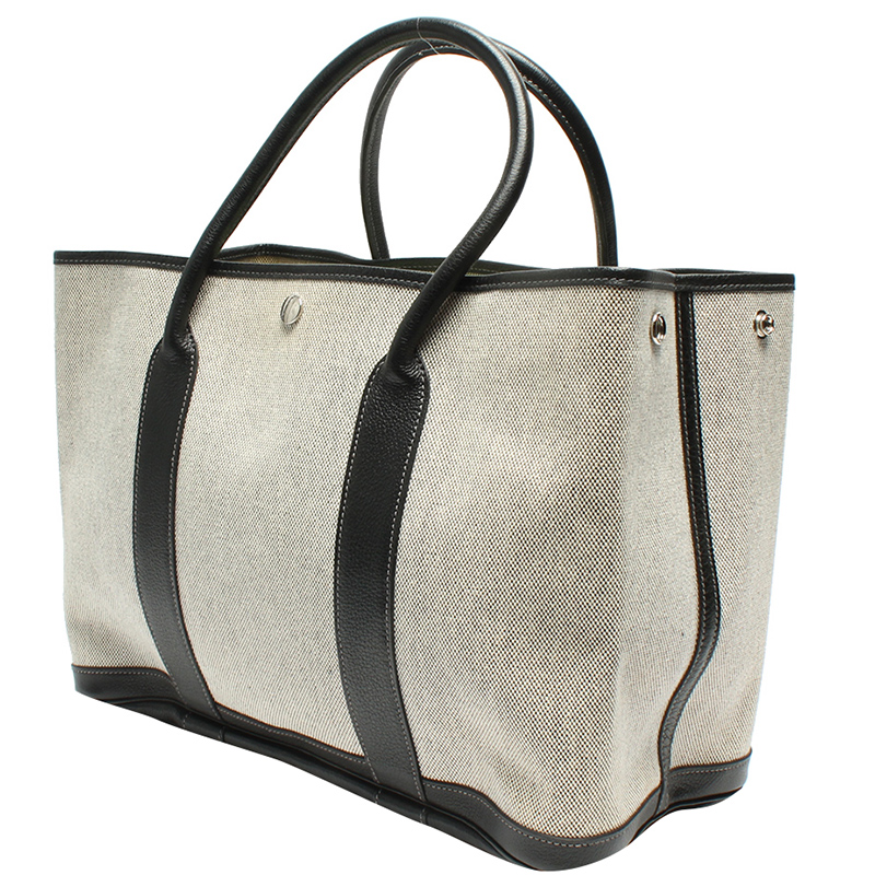 

Hermes Beige/Black Canvas And Leather Garden Party PM Bag
