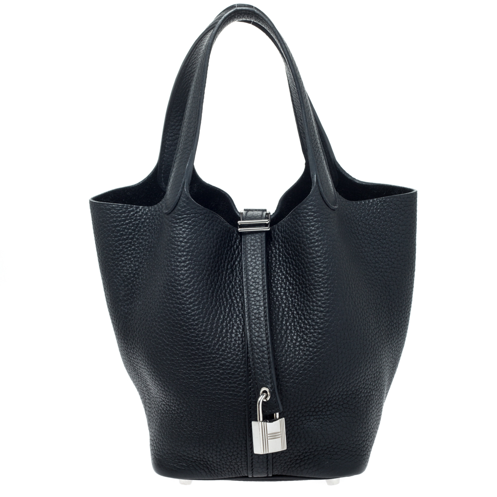 Pre Owned Hermes Black Clemence Leather Picotin Lock PM Bag