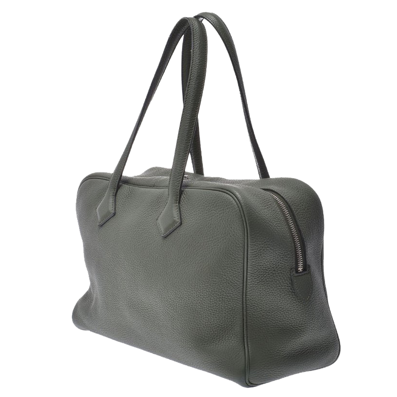 

Hermes Gray Leather Palladium Plated Victoria II Bag, Grey