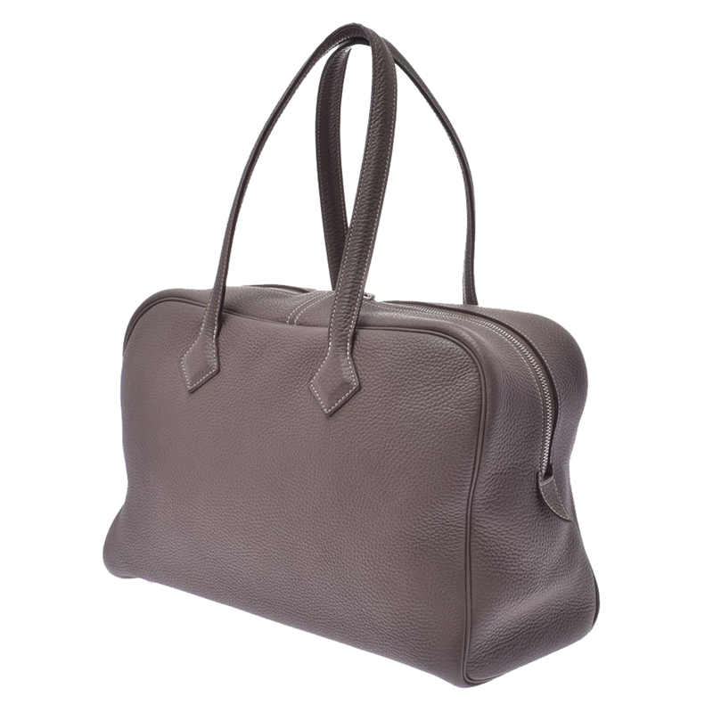 

Hermes Etope Leather Palladium Plated Victoria II Bag, Brown