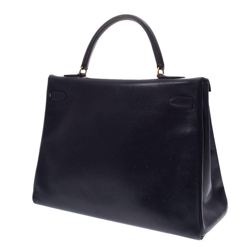 

Hermes Black Leather Gold Hardware Kelly Retourne 35 Bag