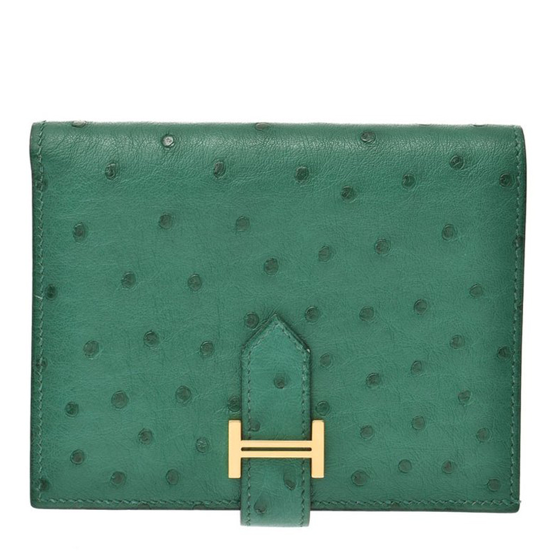 s Green Ostrich Leather Bearn Compact 