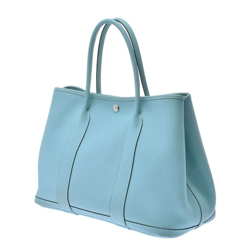 

Hermes Blue Leather Garden Party PM Tote