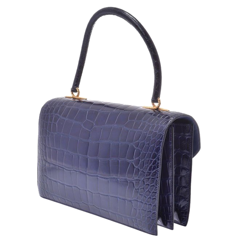 

Hermes Blue Roy Porosus Crocodile Leather Bag