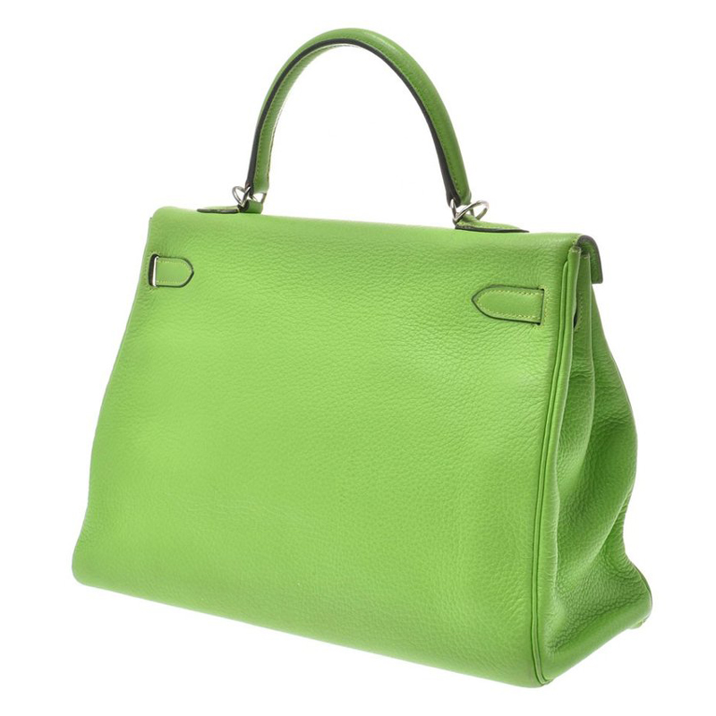 

Hermes Apple Green Clemence Leather Palladium Hardware Kelly Retourne 35 Bag