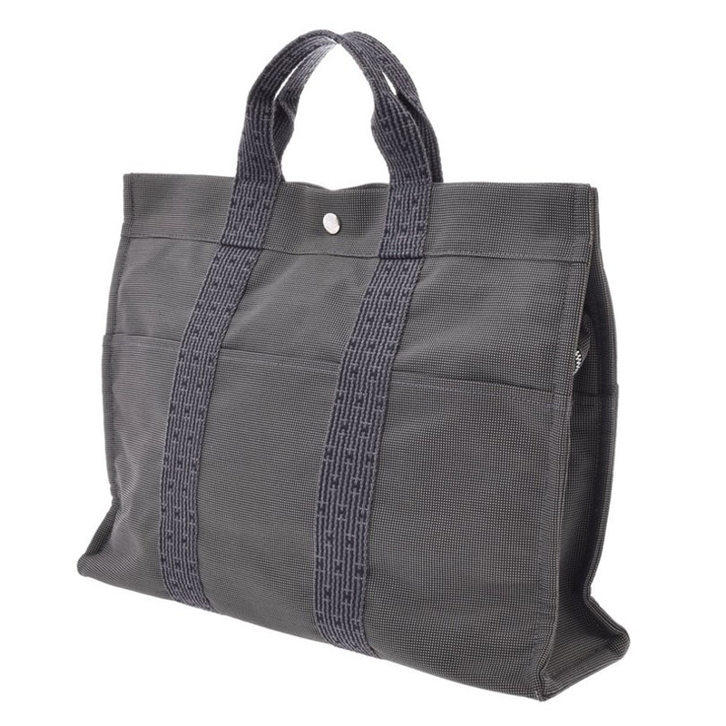 

Hermes Black/Grey Herline Canvas MM Tote Bag