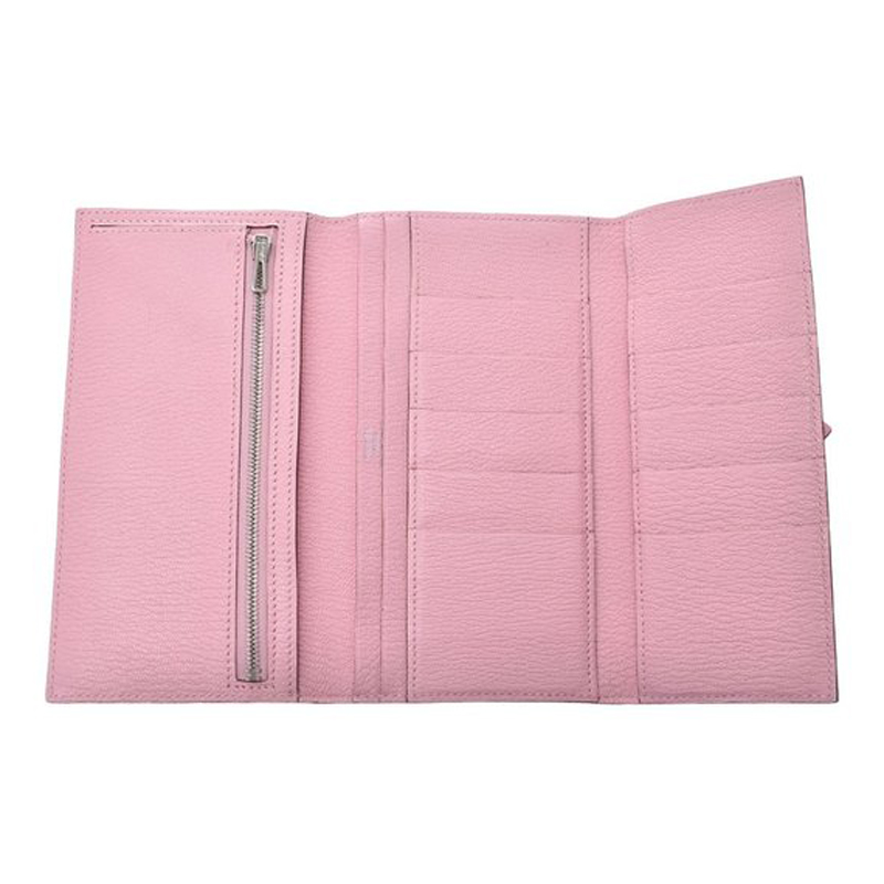 

Hermes Pink Chevre Leather Bearn Gusset Wallet