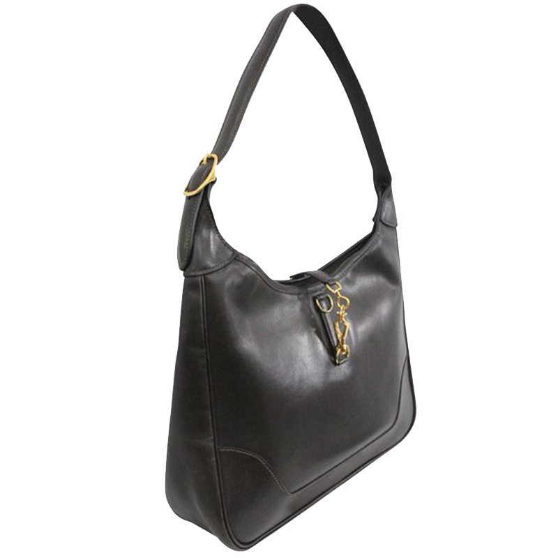 

Hermes Black Leather Gold Hardware Shoulder Bag