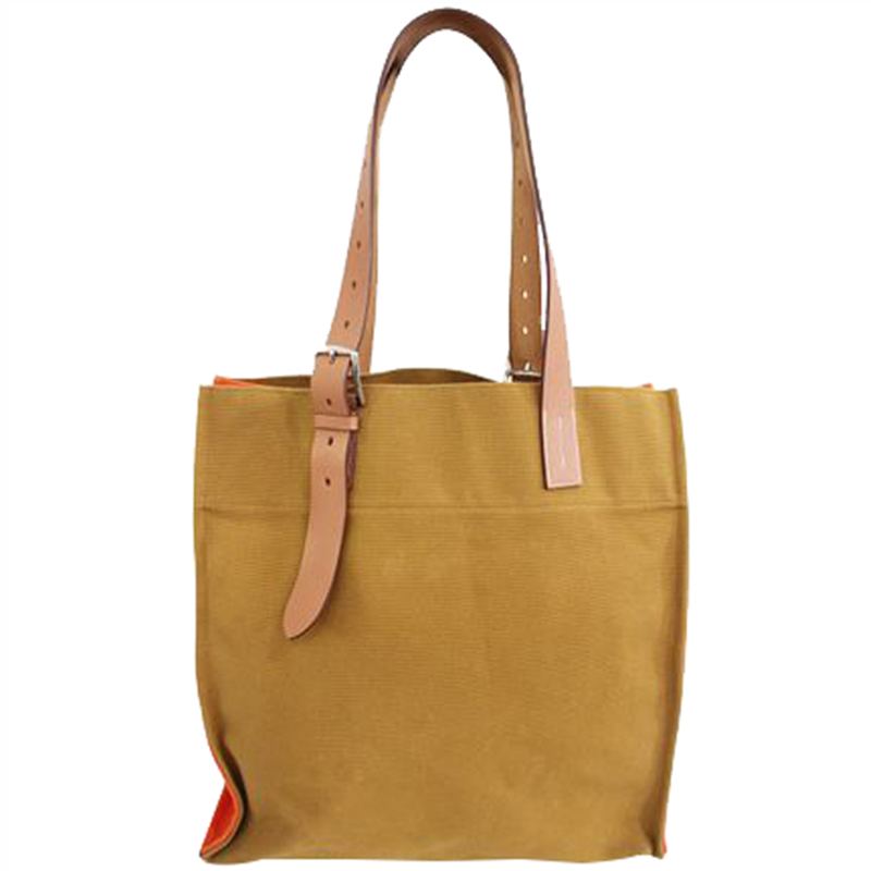 Pre-owned Hermes Hermès Orange/beige Canvas And Leather Shopping Bag