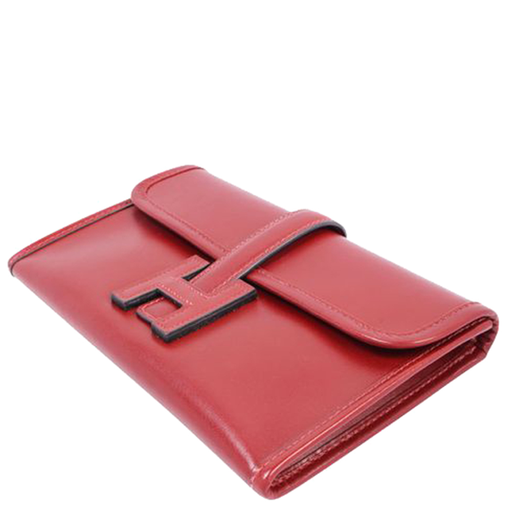 

Hermes Burgundy Leather Jige Elan Clutch, Red