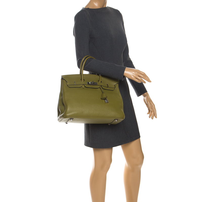 

Hermes Anis Green Clemence Leather Palladium Hardware Birkin 35 Bag