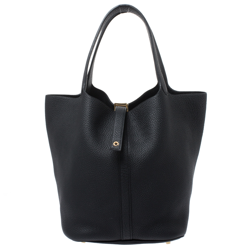 Pre Owned Hermes Black Togo Leather Gold Hardware Picotin GM Bag