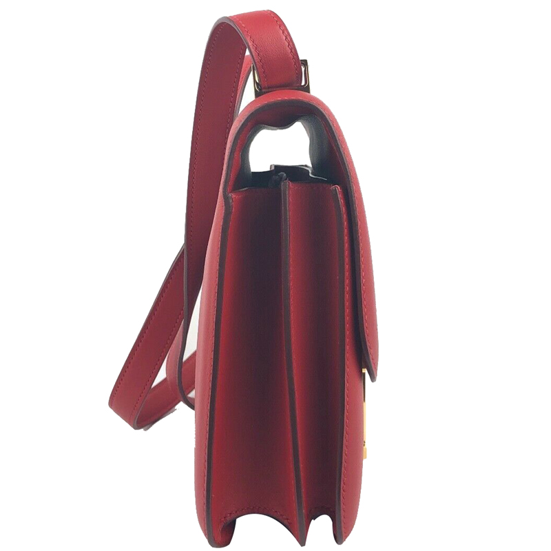 

Hermes Rouge Casaque Evercolor Leather Gold Hardware 24 Constance Bag, Red
