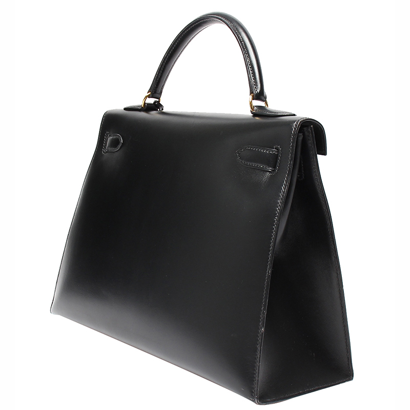 

Hermes Black Box Calf Leather Gold Hardware Kelly 32 Bag