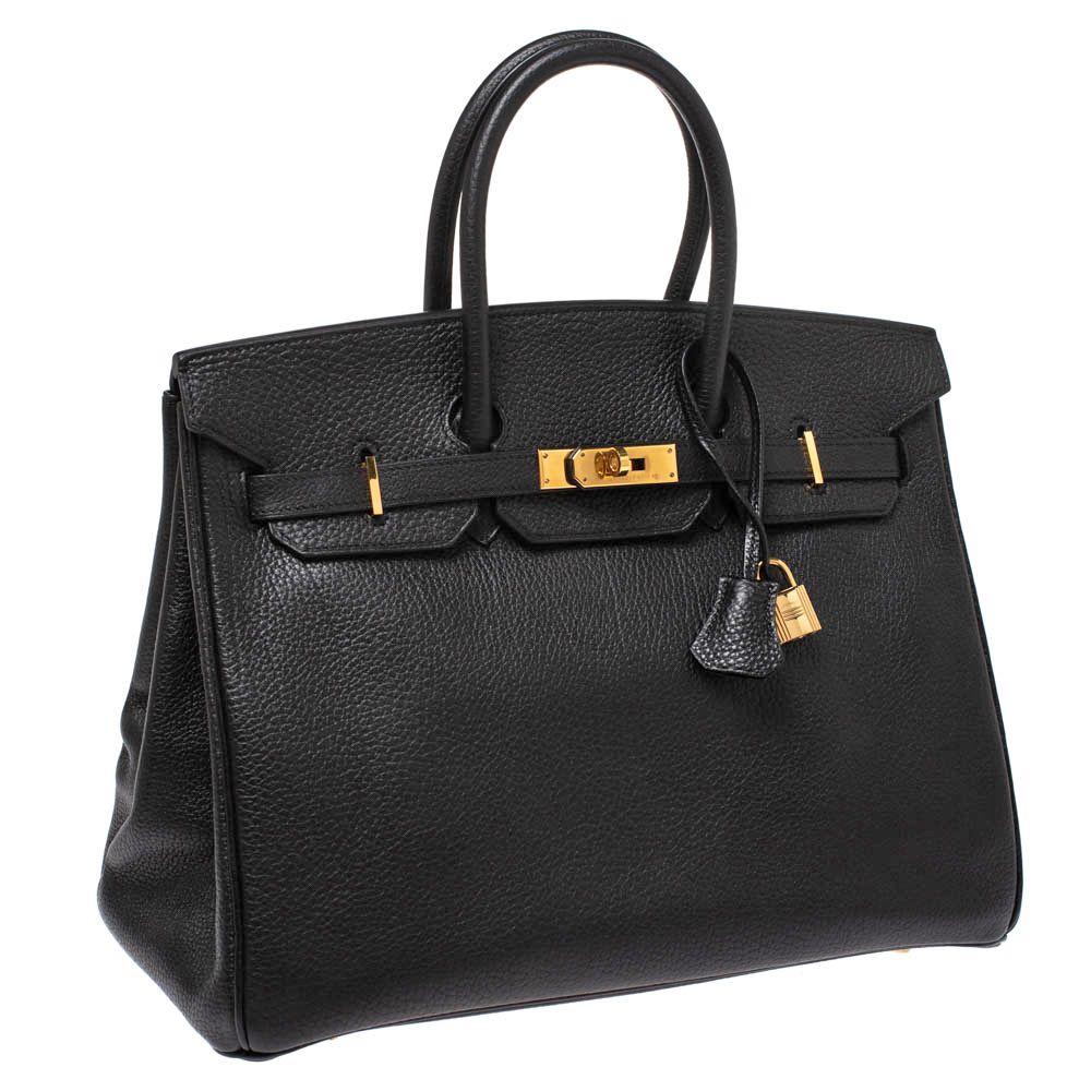 

Hermes Black Fjord Leather Gold Hardware Birkin 35 Bag