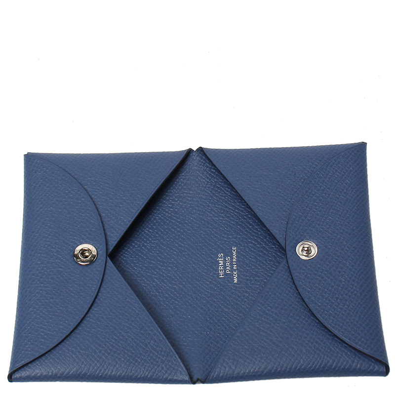 Hermès - Authenticated Calvi Purse - Leather Blue for Women, Never Worn