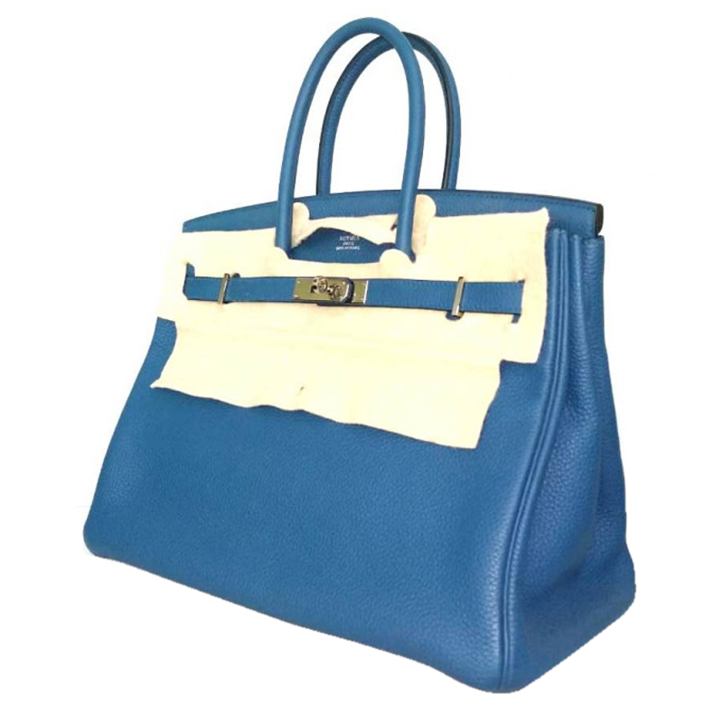 

Hermes Thalassa Clemence Leather Palladium Hardware Birkin 35 Bag, Blue
