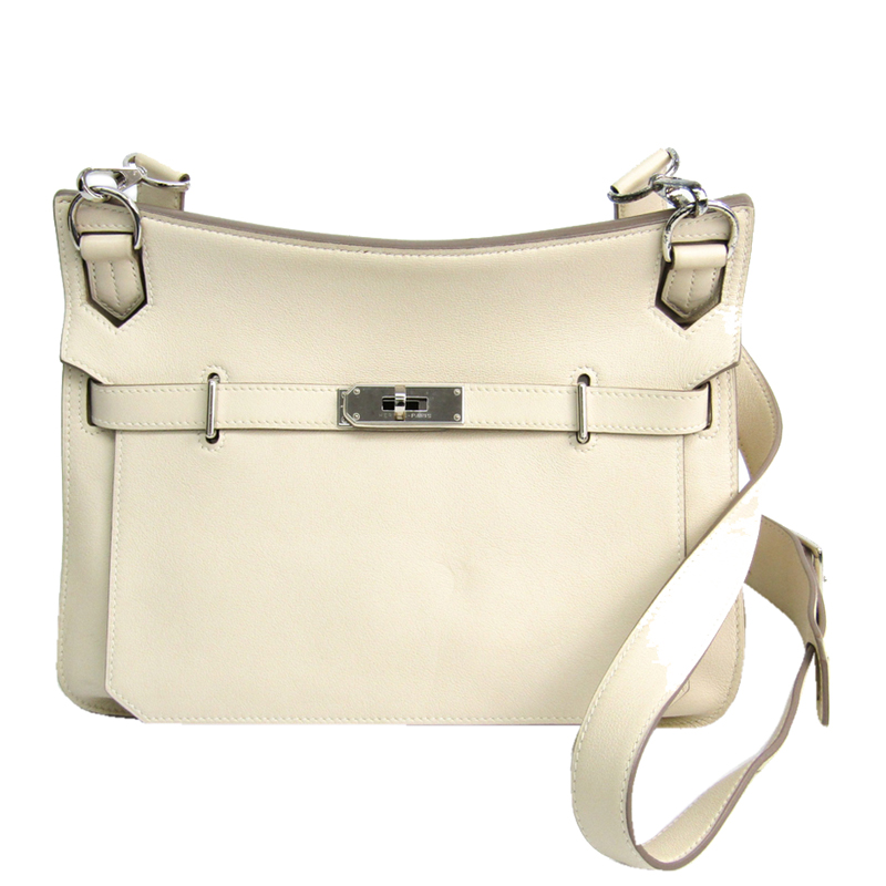 Pre-owned Hermes Ivory Clemence Leather Palladium Hardware Jypsiere 28 Bag In White