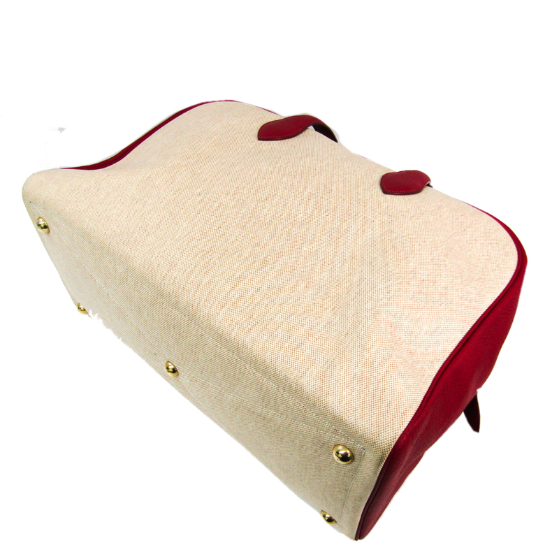 

Hermes Beige/Red Canvas And Leather Victoria 43 Bag