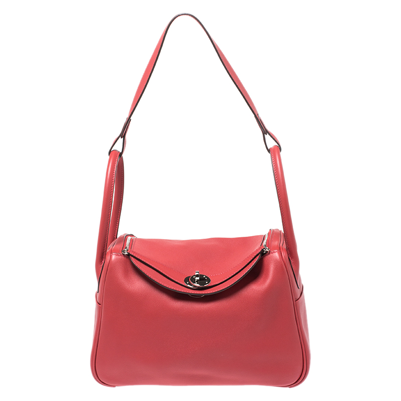 Pre Owned Hermes Vermillion Red Swift Leather Palladium Hardware Lindy 26 Bag