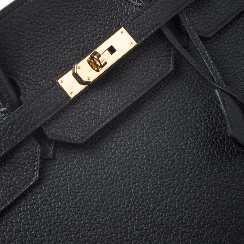 Hermes Black Fjord Leather Gold Hardware Birkin 40 Bag Hermes
