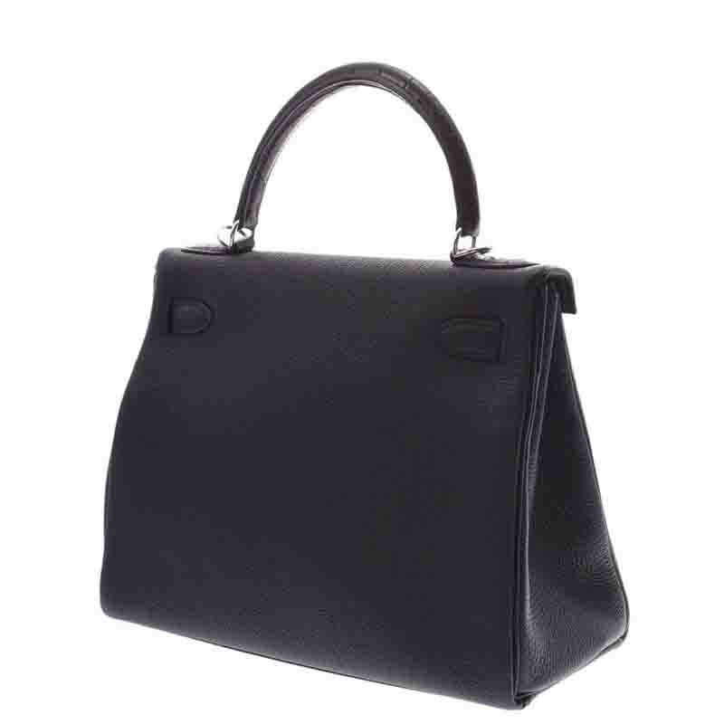 

Hermes Black Togo Leather And Alligator Handle Palladium Hardware Kelly 28 Bag