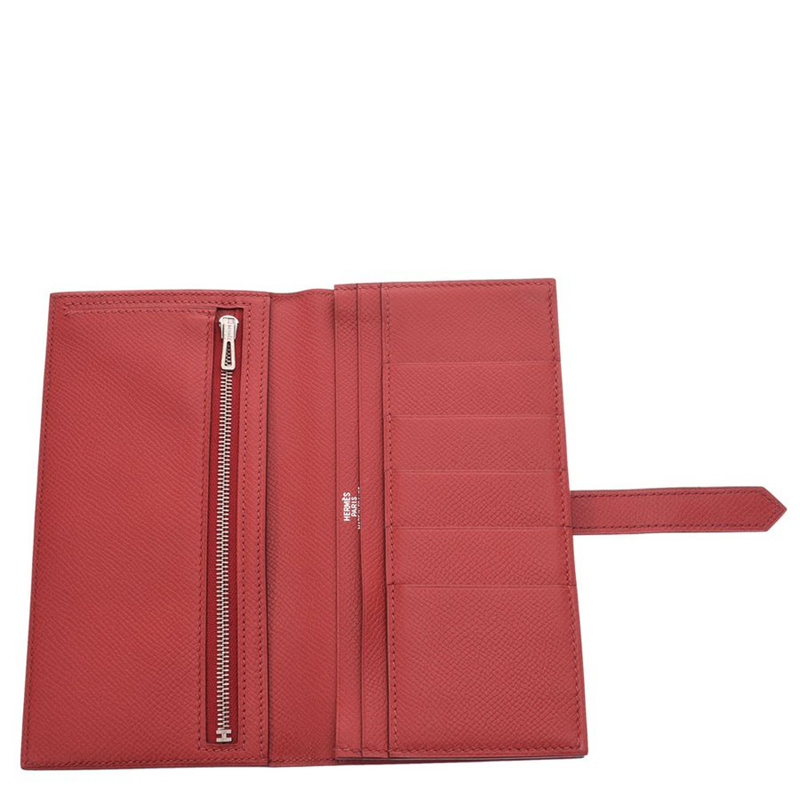 

Hermes Brown/Red Epsom Leather Bearn Gusset Wallet