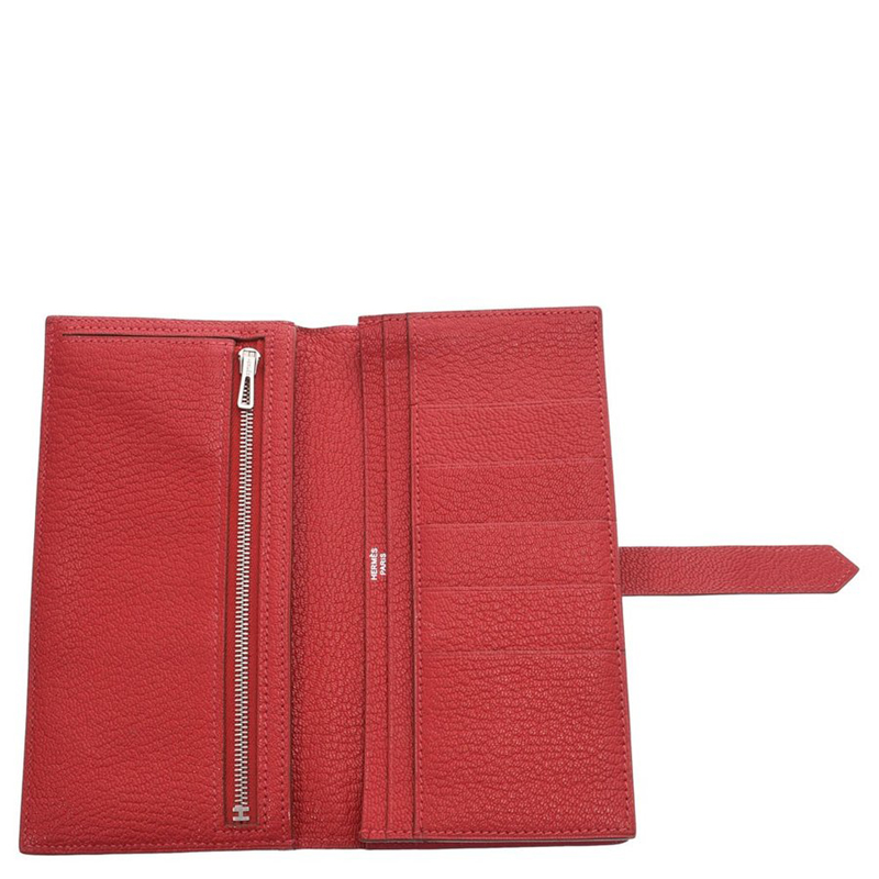 

Hermes Rose Lipstick/Rouge Casaque Chevre Leather Bearn Gusset Wallet, Red