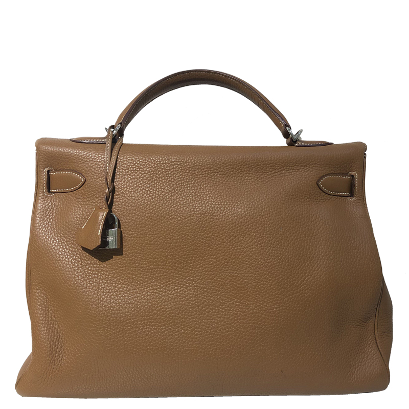 

Hermes Brown Clemence Leather Platinum Hardware Kelly 32 Bag