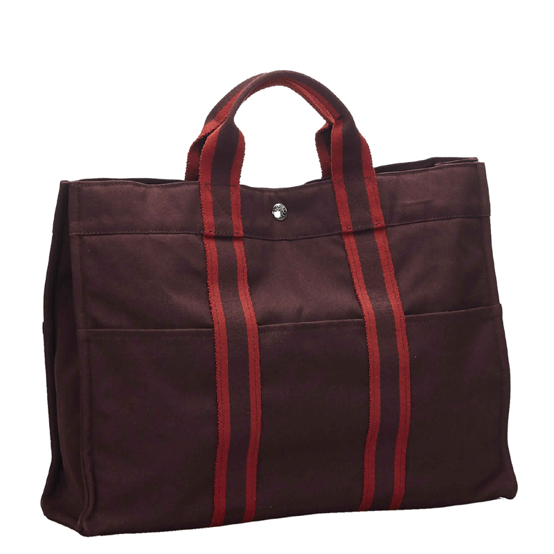 

Hermes Red/Burgundy Canvas Fourre Tout MM Bag