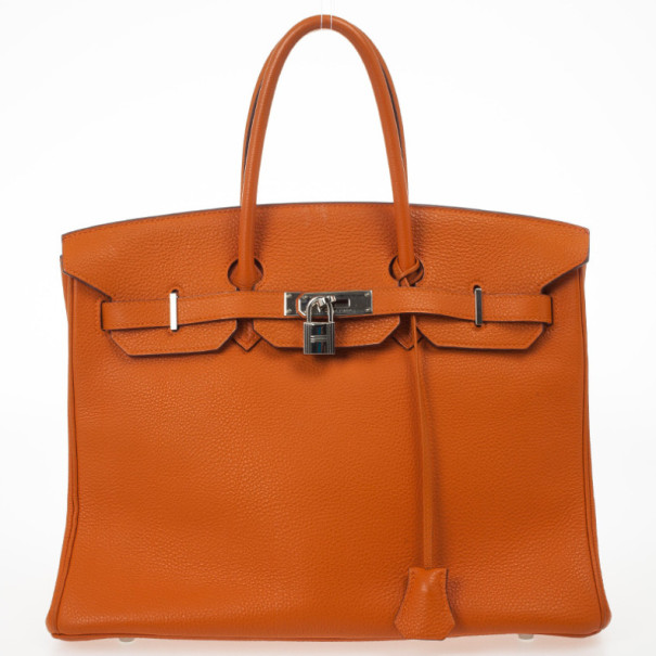 مملوكة مسبقًا Hermes Orange Togo Leather 35cm Birkin Bag with Palladium Hardware