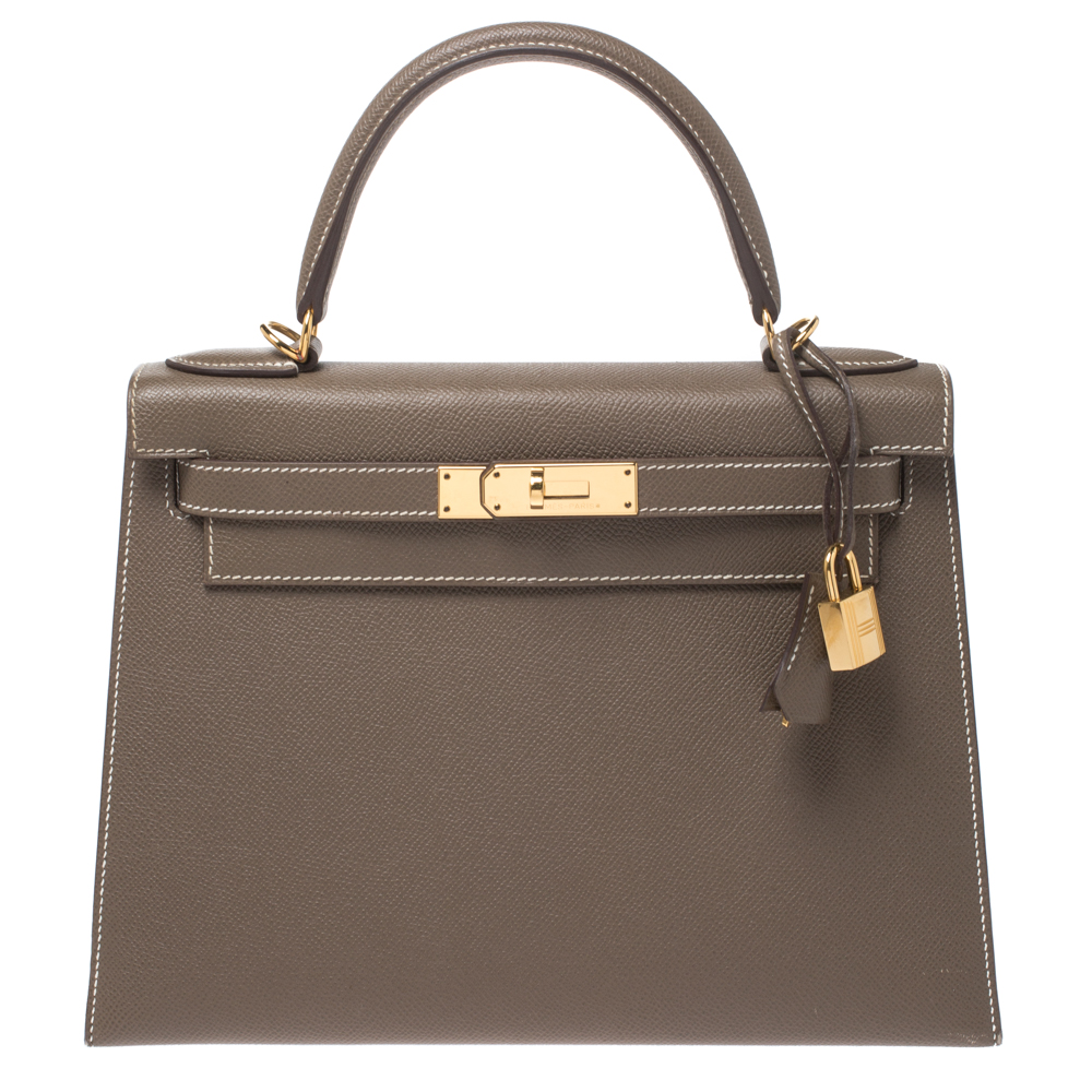 Pre Owned Hermes Etoupe Epsom Leather Gold Hardware Kelly Sellier 28 Bag