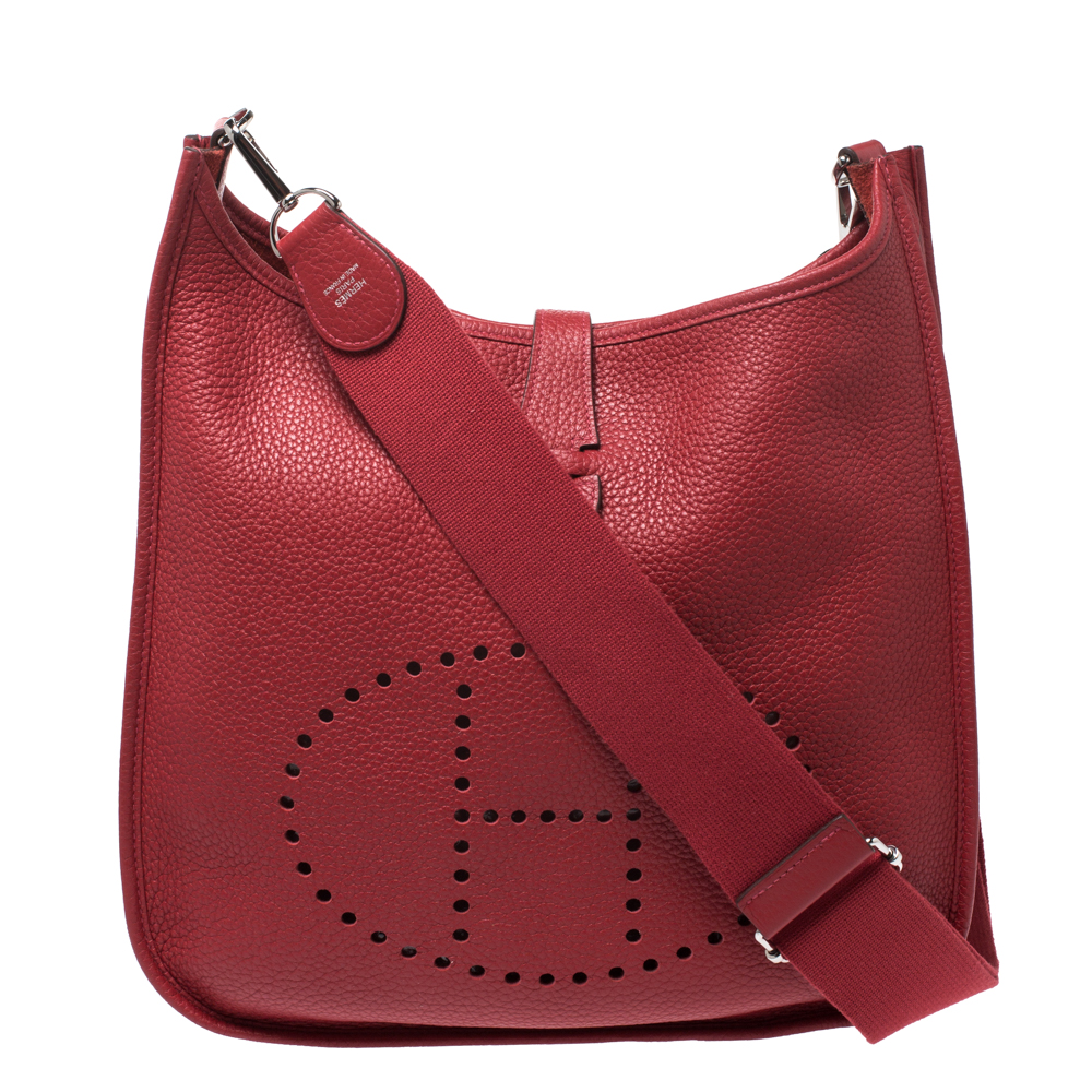 Pre-Owned Hermes Bouganvillea Togo Leather Evelyne Iii Pm Bag In Red | ModeSens