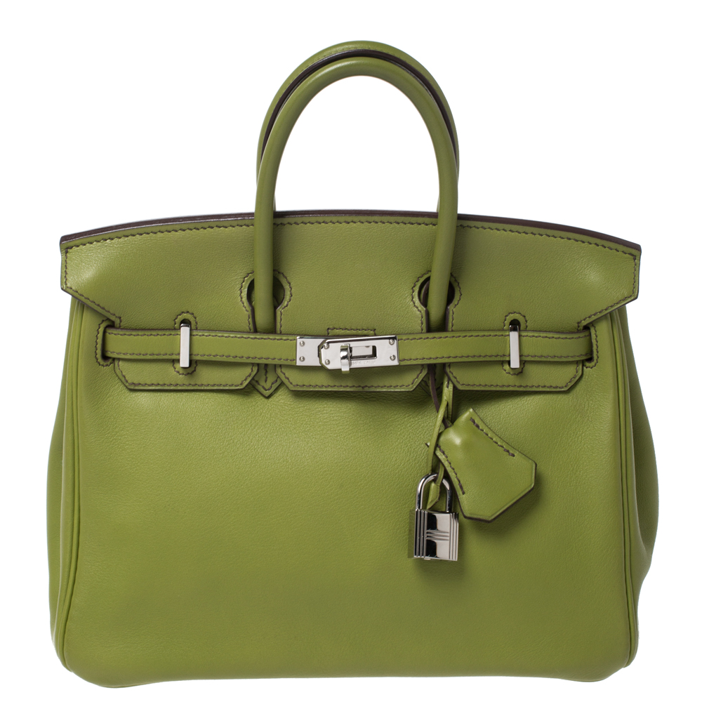 Pre-Owned Hermes Apple Green Swift Leather Palladium Hardware Birkin 25 Bag | ModeSens