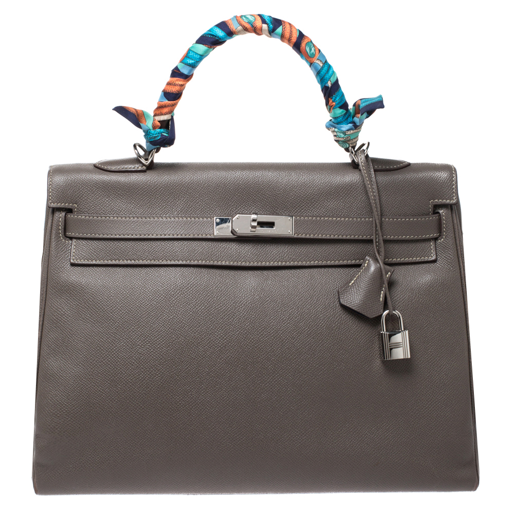 Pre Owned Hermes Taupe Epsom Leather Palladium Hardware Kelly Retourne 35 Bag