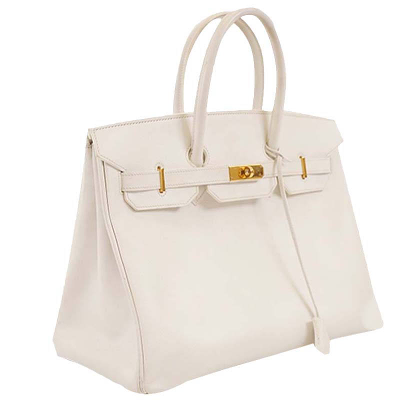 

Hermes White Leather Gold Hardware Birkin 35 Bag