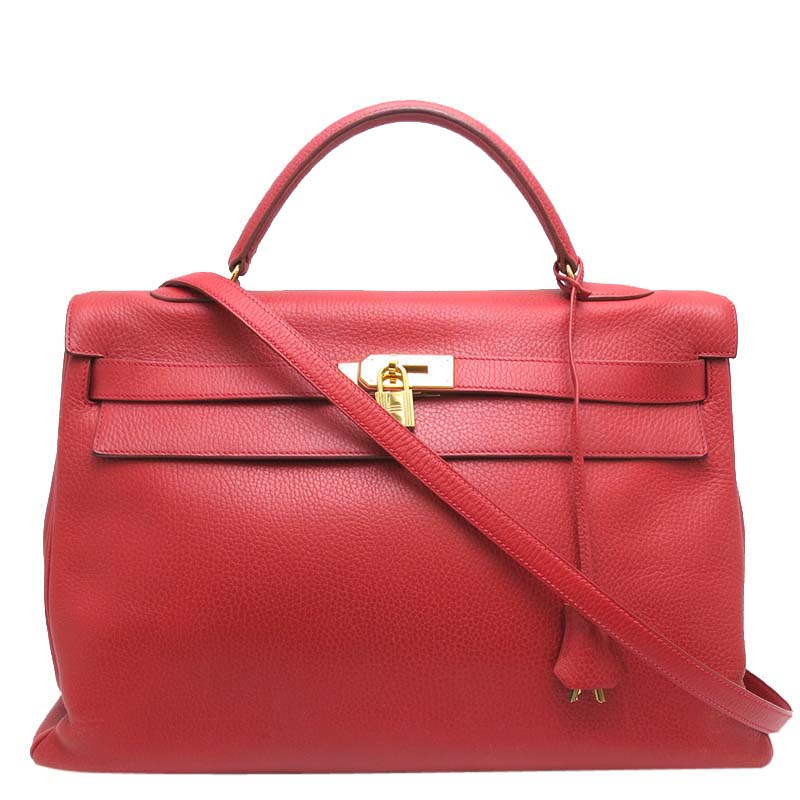 Pre-owned Hermes Rouge Ardennes Leather Gold Hardware Kelly 40 Bag In Red