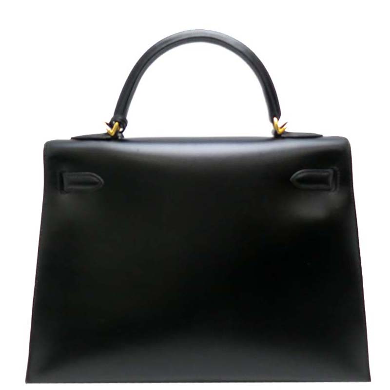

Hermes Black Box Calfskin Leather Gold Hardware Kelly 32 Bag