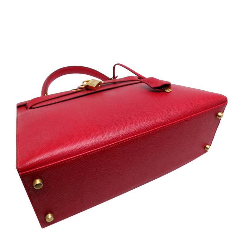 

Hermes Rouge Courchevel Leather Palladium Hardware Kelly 28 Bag, Red