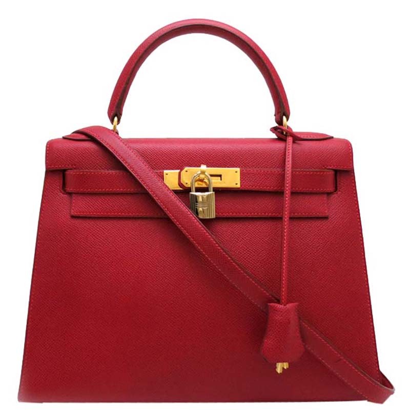 Pre-owned Hermes Rouge Courchevel Leather Palladium Hardware Kelly 28 Bag In Red