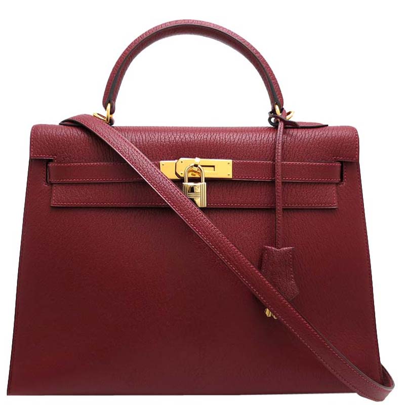 Pre-owned Hermes Red Chevre Leather Gold Hardware Kelly 32 Bag