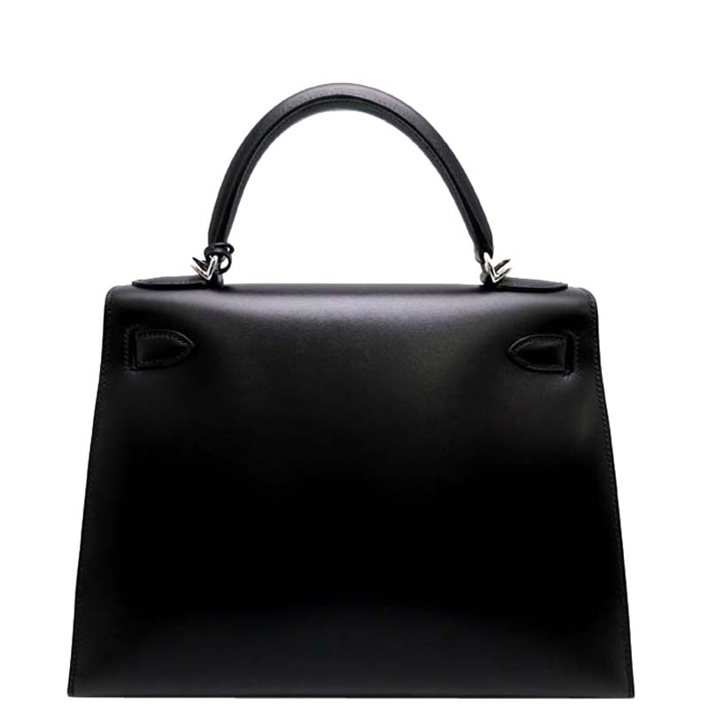 

Hermes Black Box Calf Leather Palladium Hardware Kelly 28 Bag